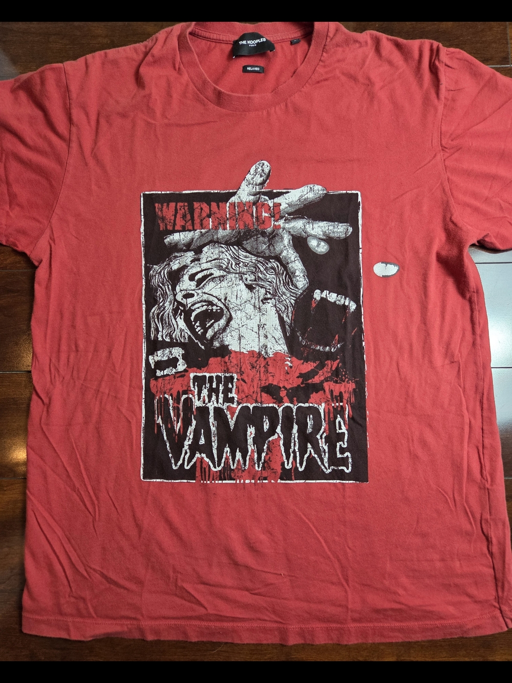 The Kooples Red Graphic Vampire Short Sleeve Tee - Black & White Print